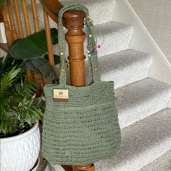 Stone & Co Stone Mountain Green Crochet Bohemian Tote Bag - Picture 1 of 8
